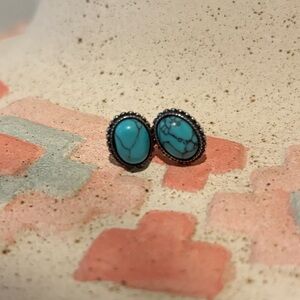 Sterling Silver Stud Earrings & Faux Turquoise